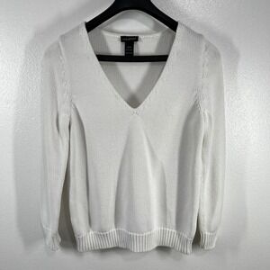 Lane‎ Bryant V-Neck Cotton Knit Sweater Classic Casual Comfy White Size 14/16